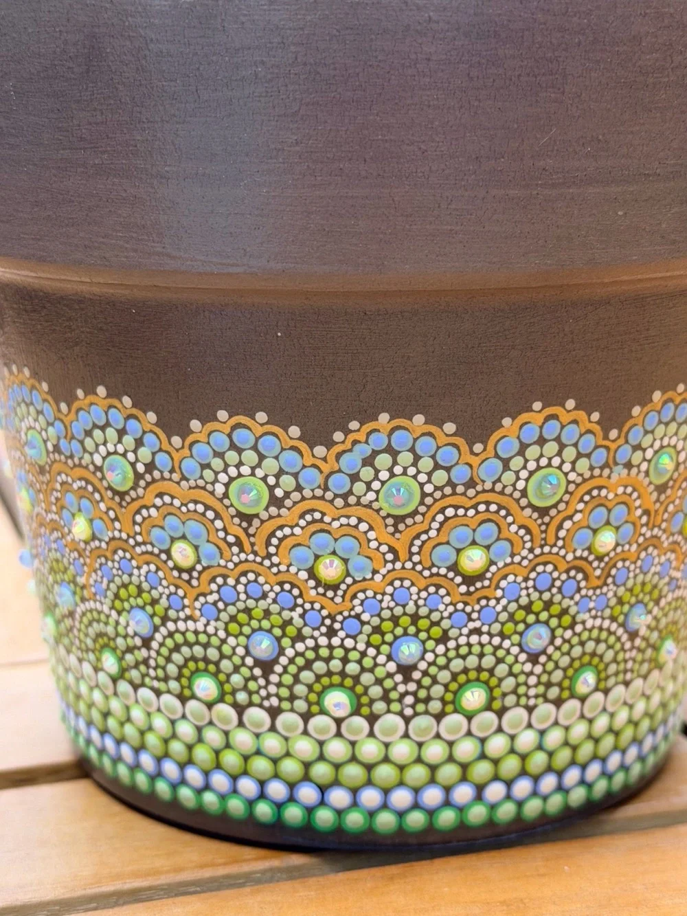 Hand Painted Portuguese Terracotta Planter - Dot Mandala Art